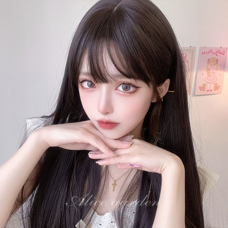 Alicegarden - Elegent Lolita Wig Long Straight Wigs Dark brown wig + a hairnet