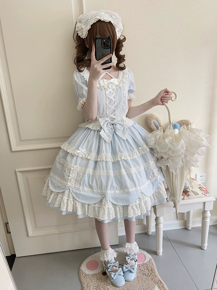 AerialCat~Cream Petal~Old School Lolita OP Dress Cotton Lolita Dress   