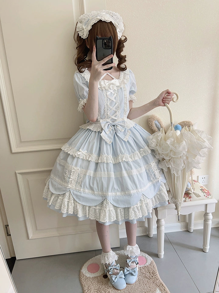 AerialCat~Cream Petal~Old School Lolita OP Dress Cotton Lolita Dress   