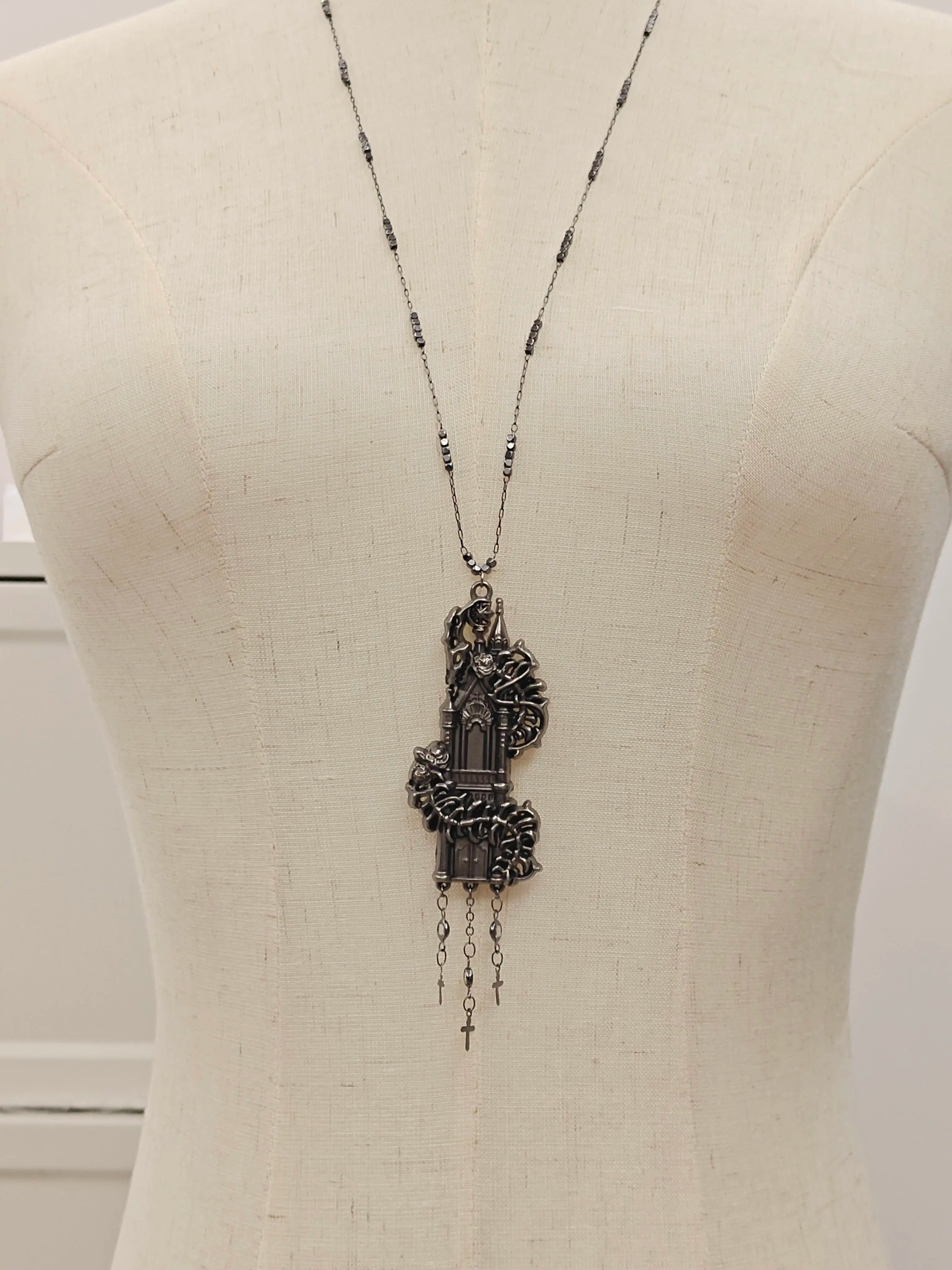 Dragon Treasure - Gothic Lolita Necklace, Dragon Skeleton and Cross Accent (brooch)) 45177:838377