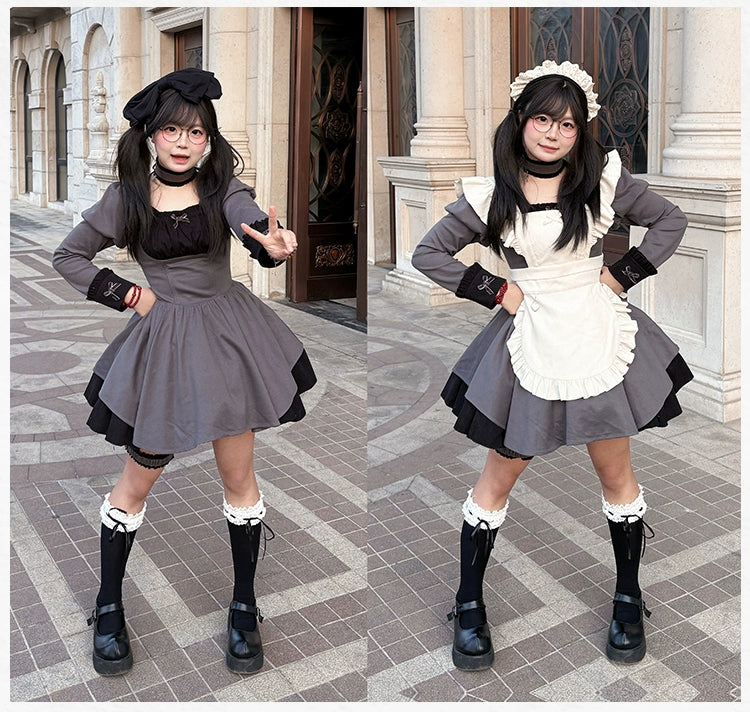 With PUJI - Suki - Maid Lolita OP Set, Detachable Apron, Juliet Sleeve 44273:802715