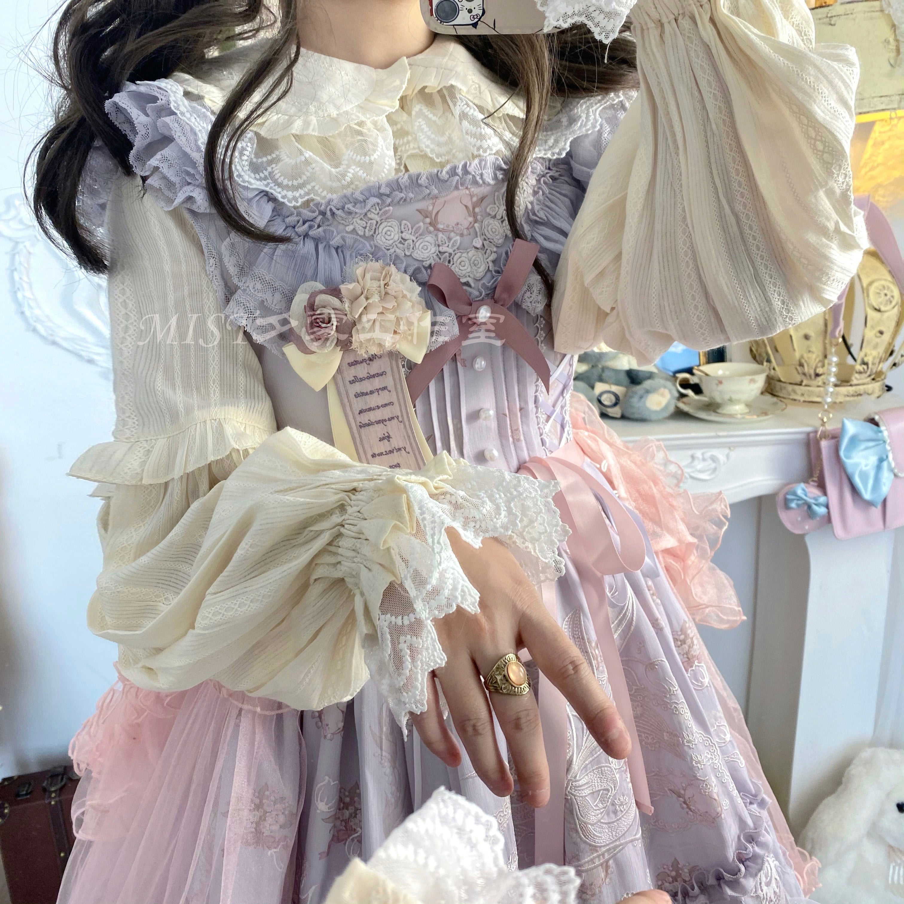 MIST - Cream Sweetheart - Kawaii Lolita Long-sleeve Blouse Multicolors