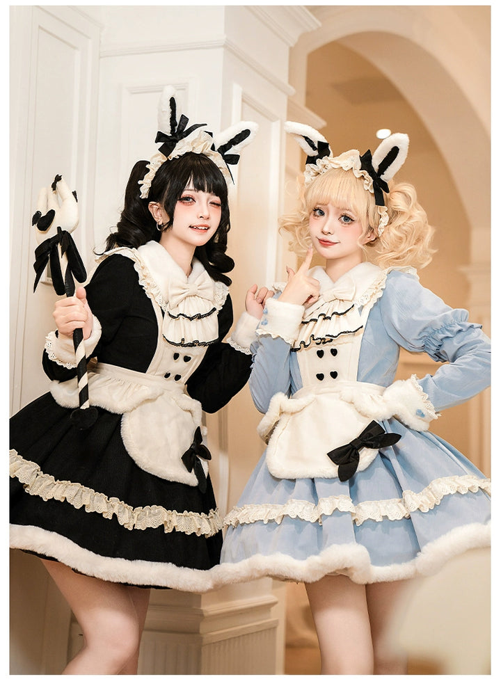 With PUJI~Rabbit&Alice~Sweet Twin Lolita OP Dress Doll Apron Dress Set