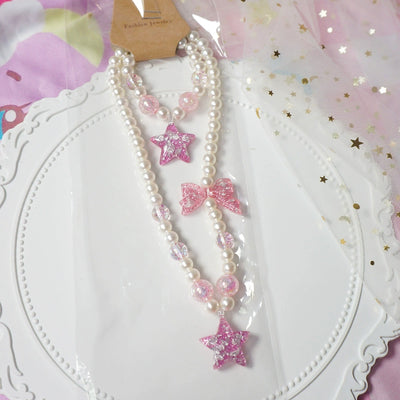 MaoJiang Handmade~Kawaii Lolita Necklace Gradient Choker Pink star necklace + bracelet  