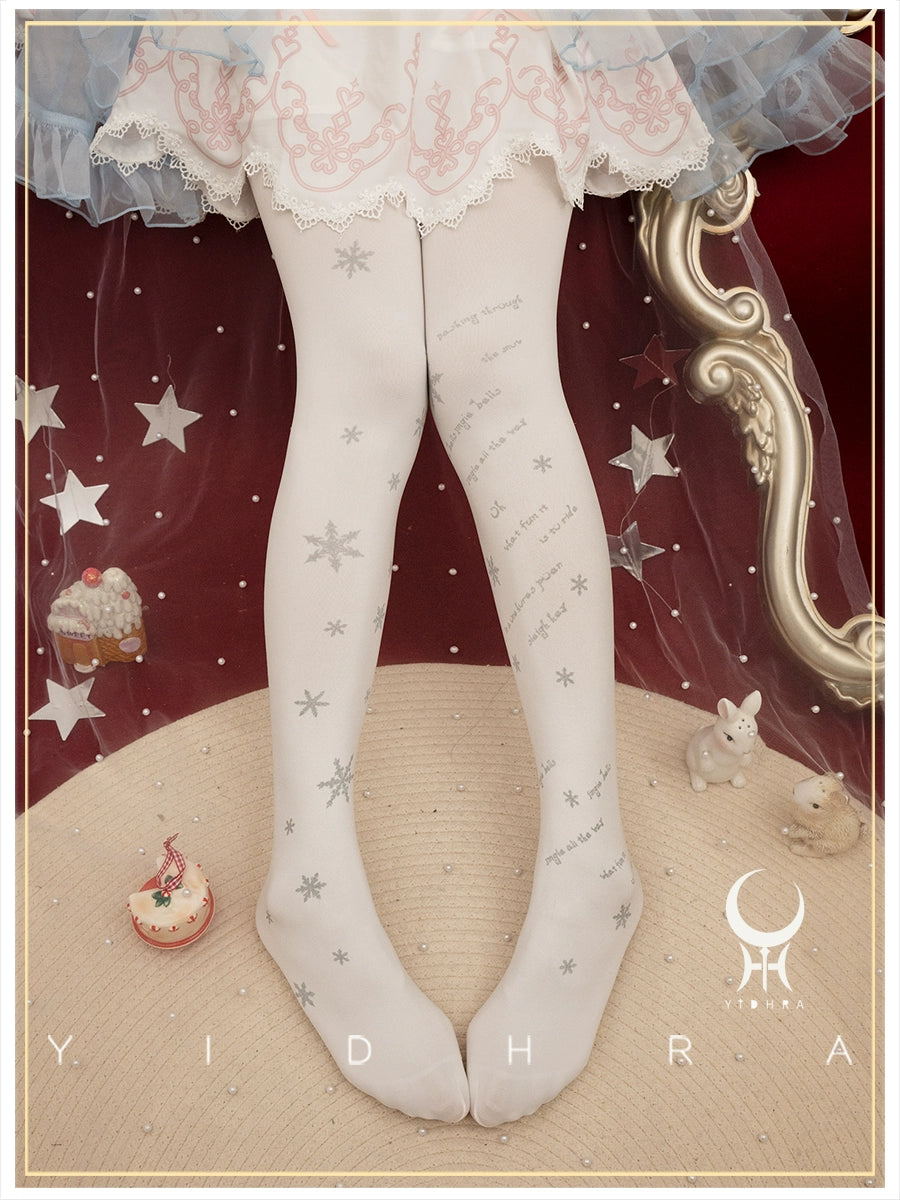 Yidhra - Snow Deer Search - Winter Lolita Pantyhose Kawaii Christmas Pantyhose One size fits all White