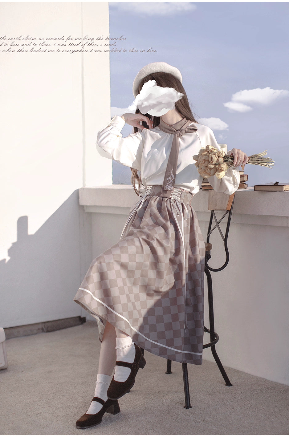 (BFM)HuTaoMuJK~French Vintage Long Skirt Set Elegant Plaind Pattern   