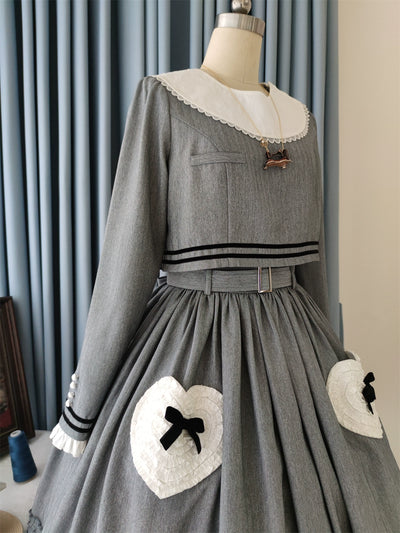 Blessing Cat~Vintage Lolita Dress Set Spring Autumn Elegant Lolita Set XS Gray skirt 