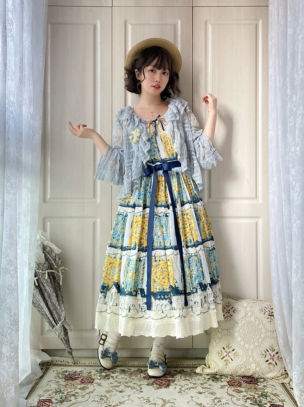 Miss Point~Cat Rose Tea~Sweet Lolita Tulle Cardigan and Long Skirt Overlay 42141:728074