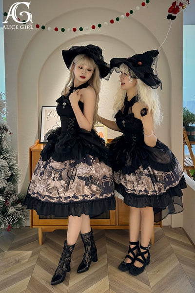 Alice Girl~Doll Mystery~Gothic Lolita Dress Ribbon Tie Halter Dress   