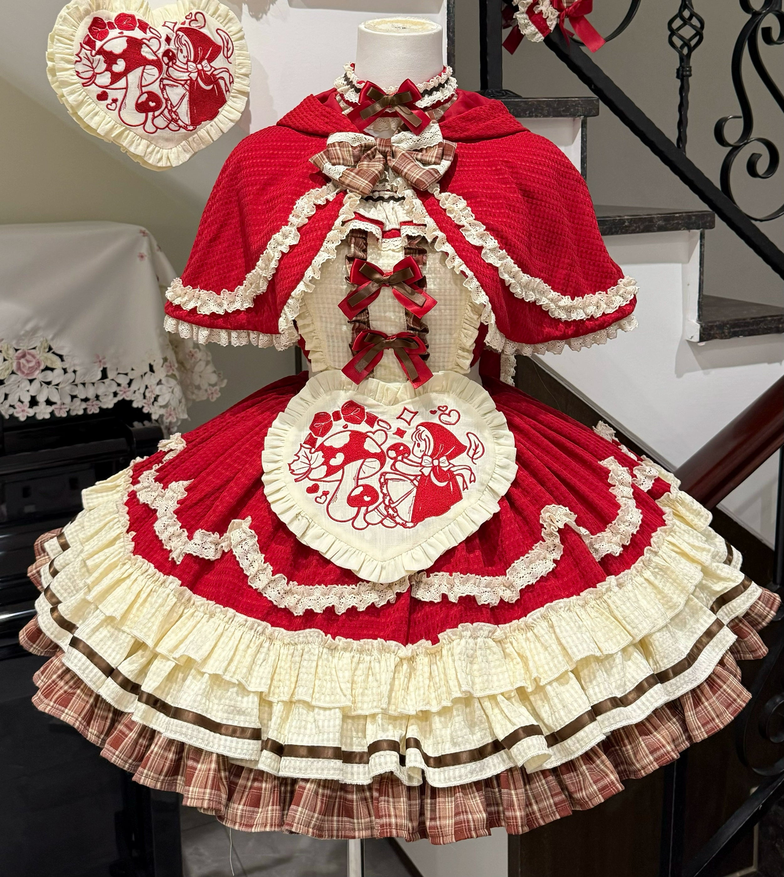 Xiao Ai Qu - Little Red Cloak - Sweet Lolita JSK Set, Rabbit Ear Cape (2XL L M S XL) 44348:805010