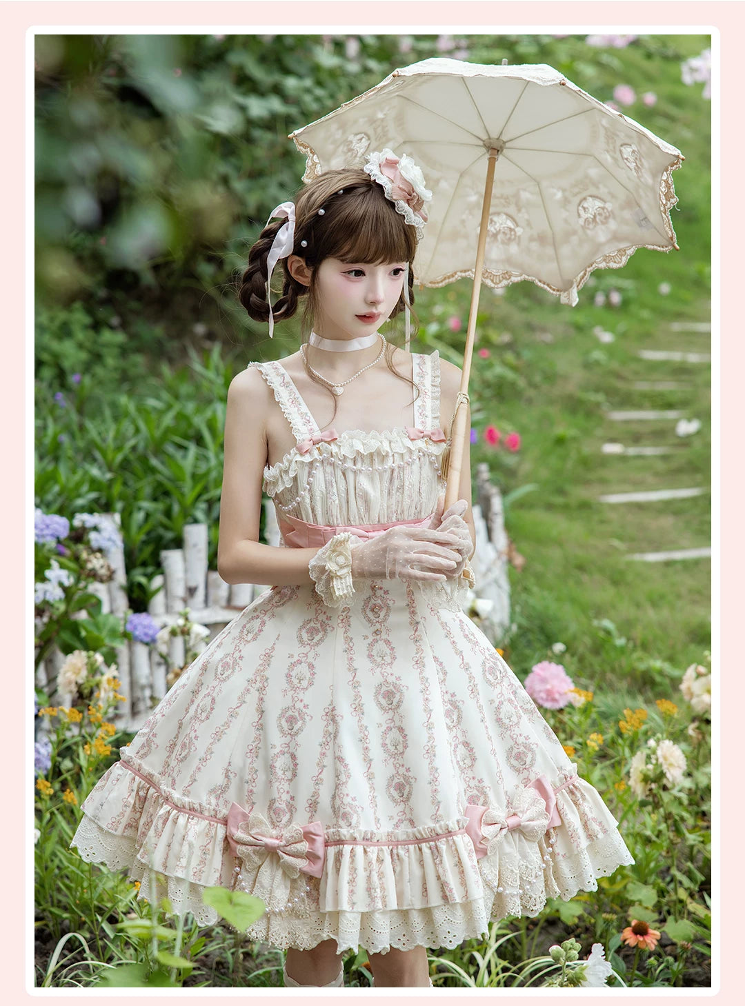 Whispers of Blossoms & Candlelight - Sweet Lolita Floral Printed JSK Dress with Bows 45631:856551