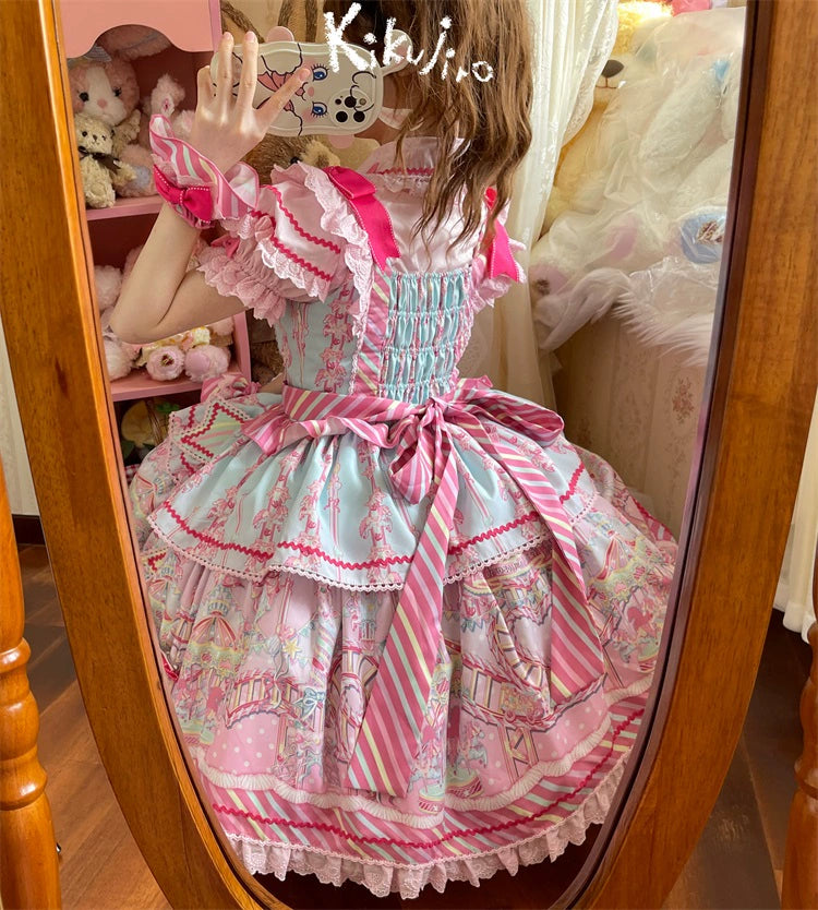 Letters from Unknown Star - Candy Park - Sweet Lolita Print Jumper Dress
