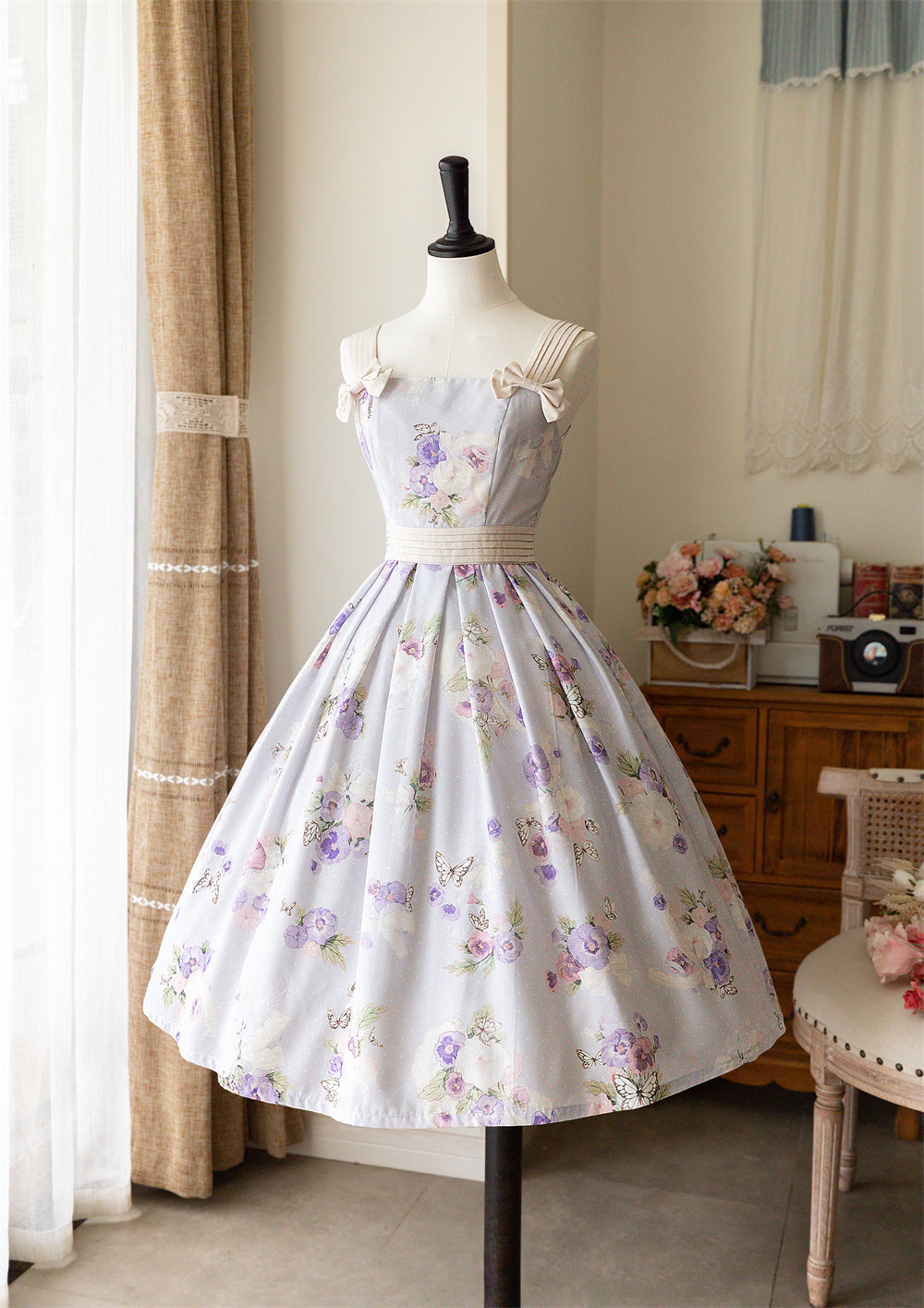 Forest Wardrobe - Forest Holiday - Elegant Lolita Foral Print JSK Dress Multicolors S violet tricolor print