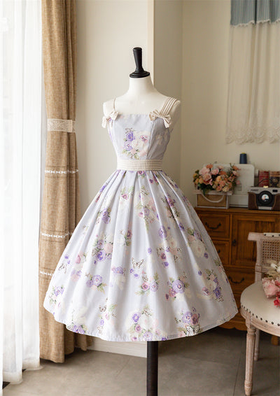 (BFM)Forest Wardrobe~Forest Holiday~Elegant Lolita Foral Print JSK Dress Multicolors S violet tricolor print 