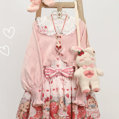 MIST~Cookie~Vintage Lolita Cardigan Short Sweater Multicolors S light pink 