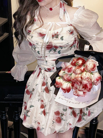 Yingtang~Plus Size Lolita JSK Dress Halter Neckline Sweet Bolero Dress Set   
