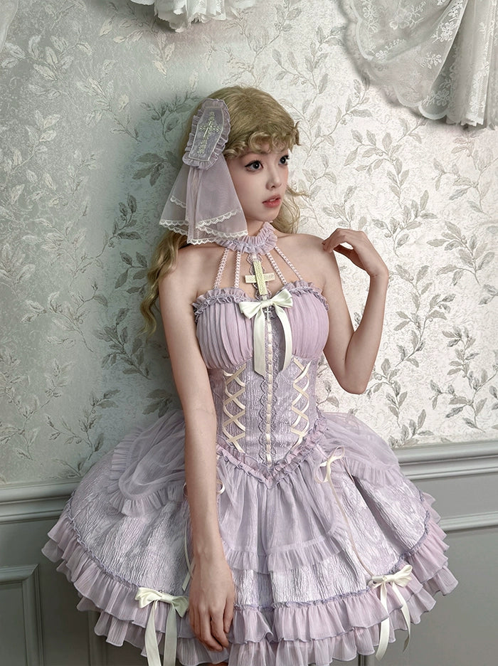 Alice Girl~Cross Maiden~Gothic Lolita Headdress With Cross & Voile Trailing