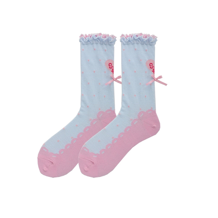 Roji Roji~Sweet Lolita Socks Cute Lolita Short Socks With Polka Dot Free size Blue and pink  - 1pair 