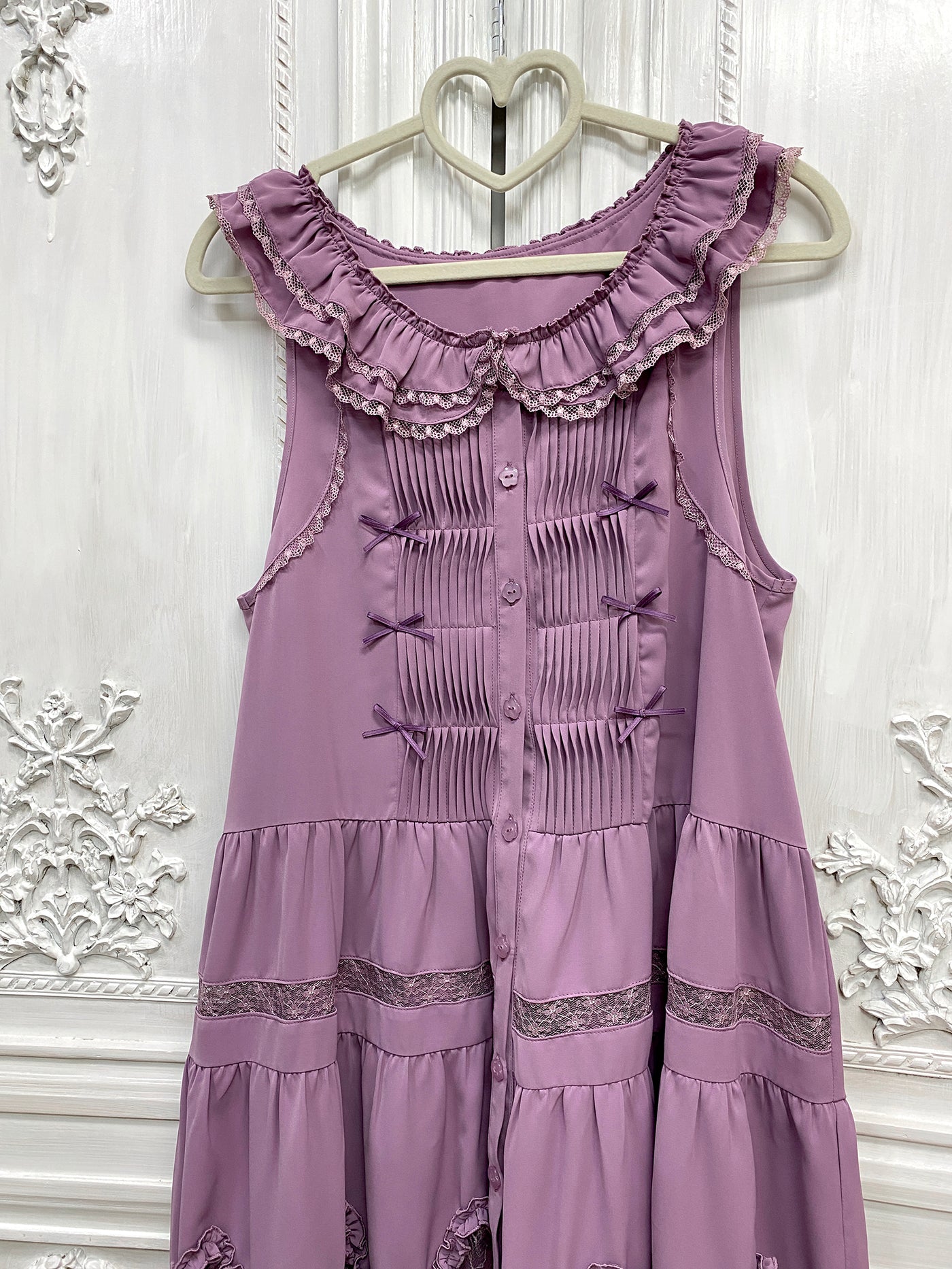 Little Dipper~Daily Lolita Hollowed-out Apron Dress Multicolors S gray-purple ( sleeveless) 