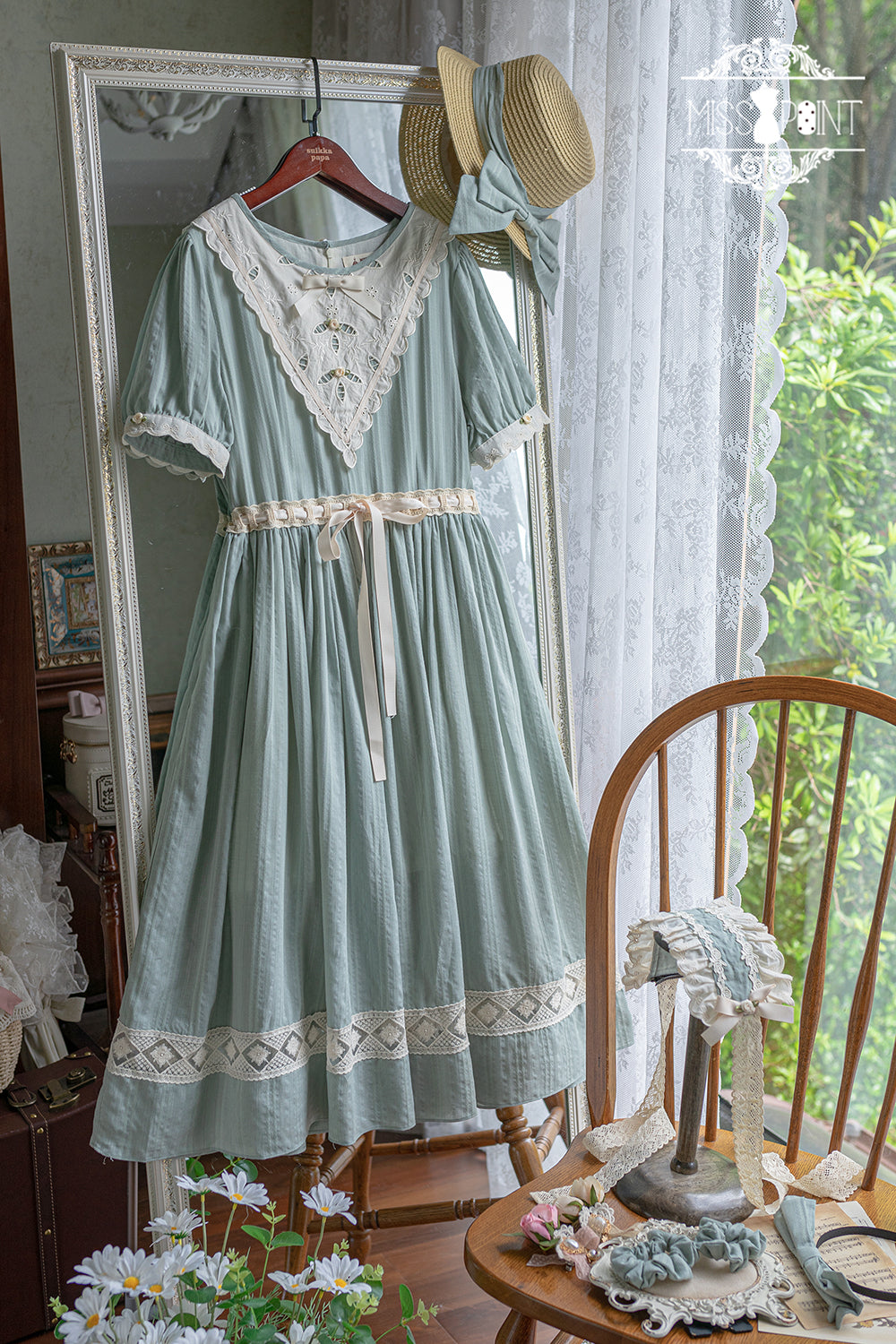 (Buyforme)Miss Point~Happy Summer Elegant Lolita Floral OP Dress XS blue-green long OP 
