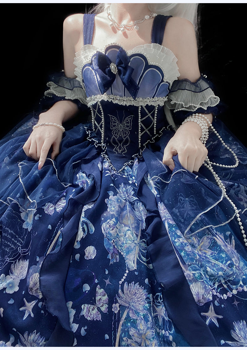 YingLuoFu~Original Elegant Lolita Blue Lolita JSK   