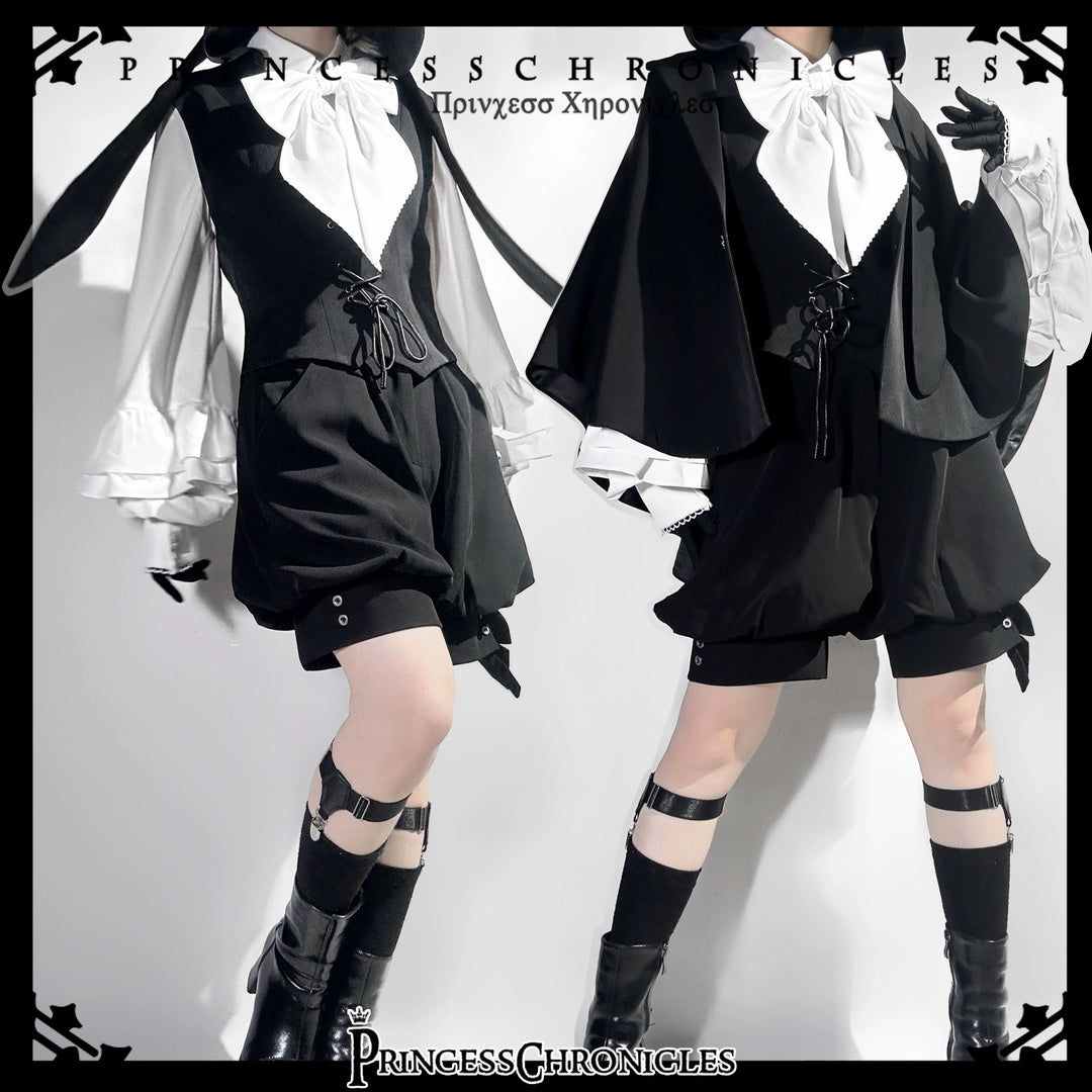 Princess Chronicles~Rabbit Feather~Black Ouji Lolita Vest Shorts Suit Prince Cloak Set   