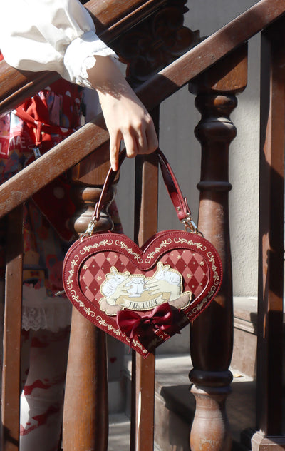 Banana&Guava~Vintage Lolita Handbag Heart Shape Lolita Bag Burgundy  