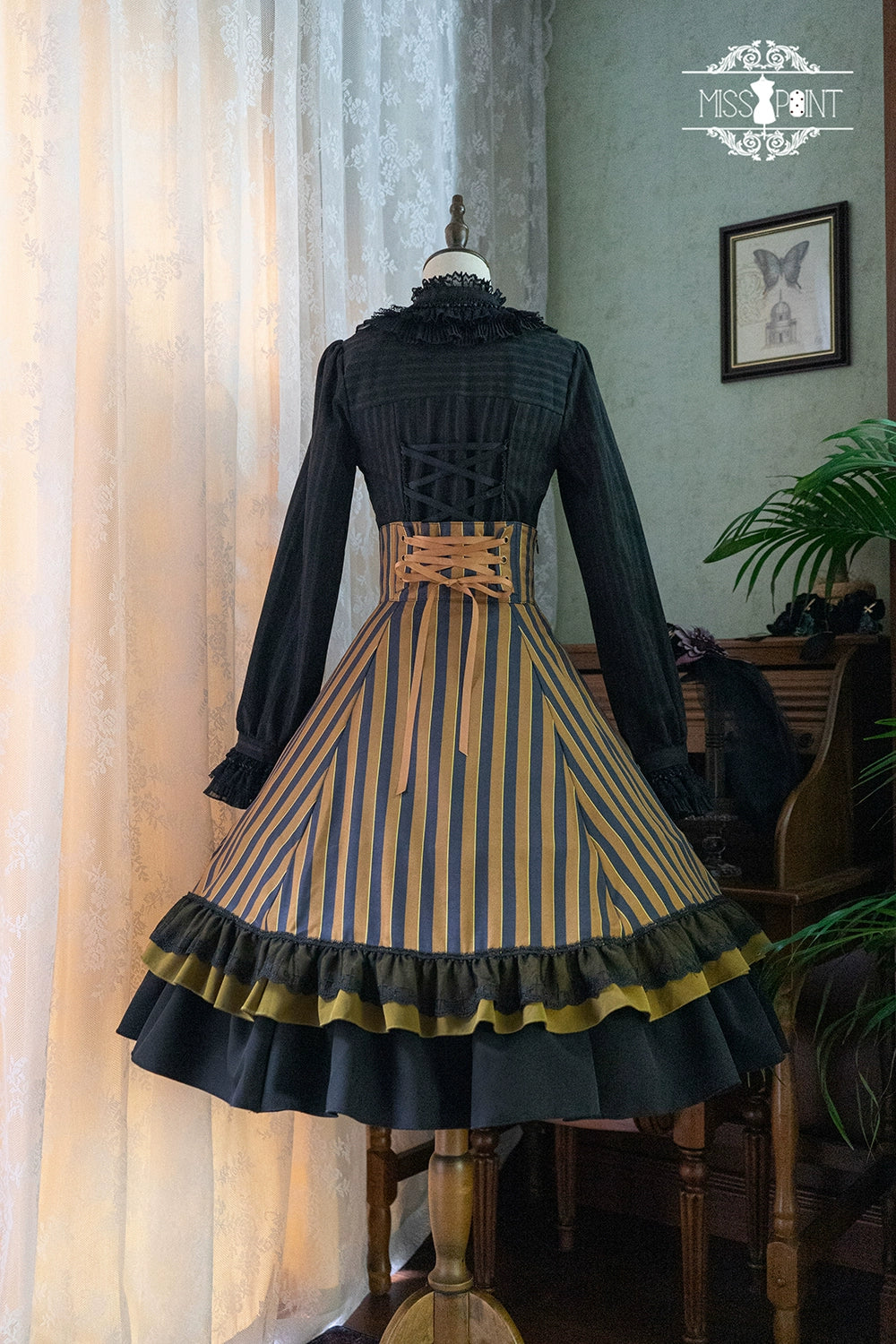 (Buyforme)Miss Point~Customized Lolita Elegant Striped High Waisted Fishbone SK 21544:312602