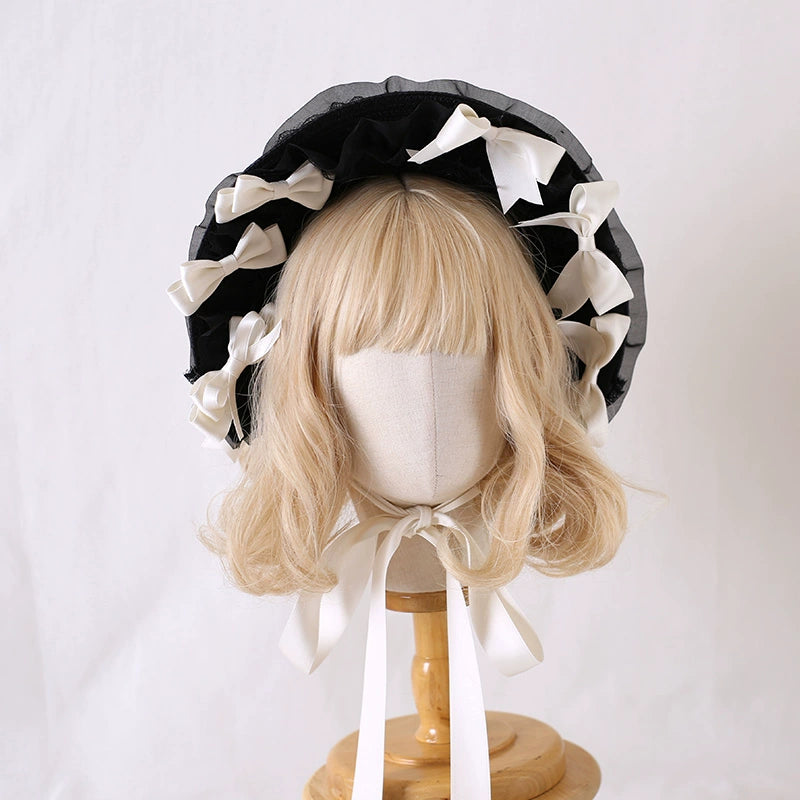 Xiaogui - Classic Lolita Lace Bonnet Hat, Detachable Bows 44226:799672