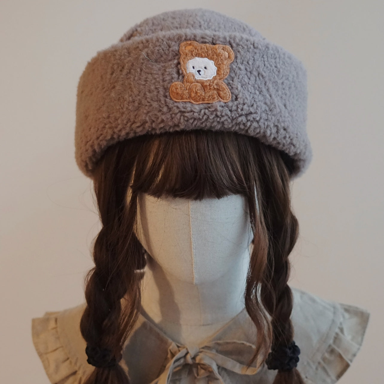 (BFM)Besozealous~Winter Lolita Hat Bear Ears Hooded Hat M (56-58cm) Khaki Grey Landlord Hat 