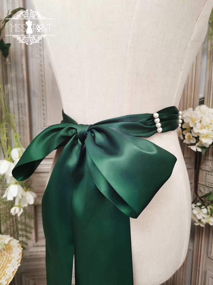 Miss point~Sally's Garden~Luxuriant Lolita Ribbon Belt dark green ribbon beaded belt  