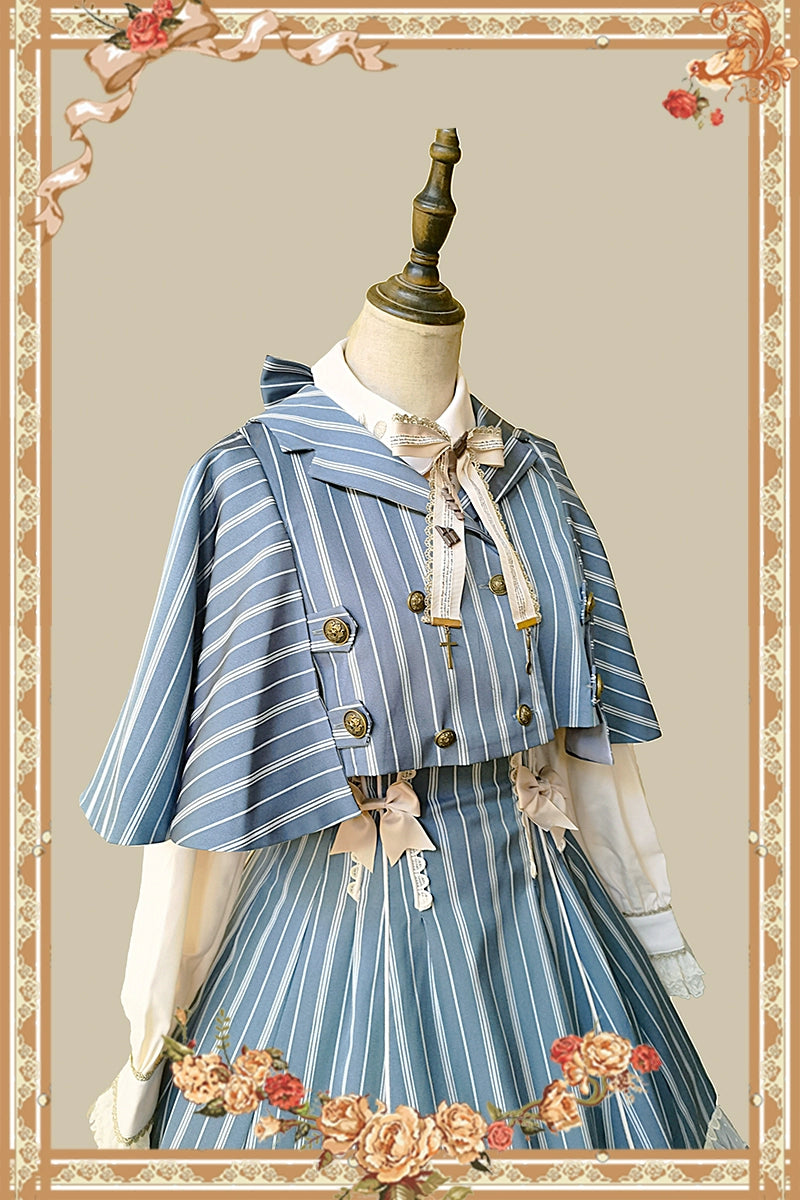 (Buy for me) Infanta~Elegant Lolita Stripe High-waist Jumper Dress Set and Cape 22624:320946