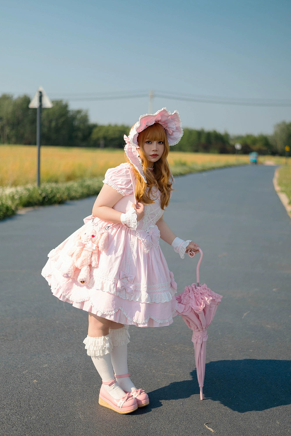 Miss Point - Vintage Petal Rabbit - Old School Lolita OP Cotton Dress With Petal-Shaped Hem 43135:768532