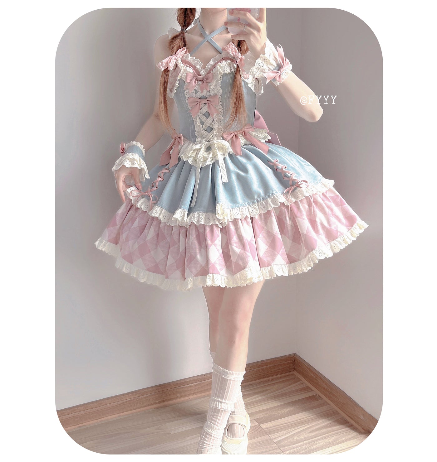 Kuma~Sweet Cowboy~Sweet Lolita Pastel Colors Denim Skirt Set   