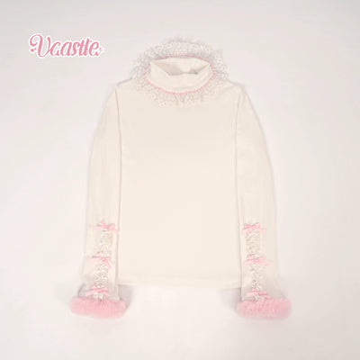 (Buy for me) Vcastle~Sweet Lolita High-neck Long Sleeve Sweater S white-pink 