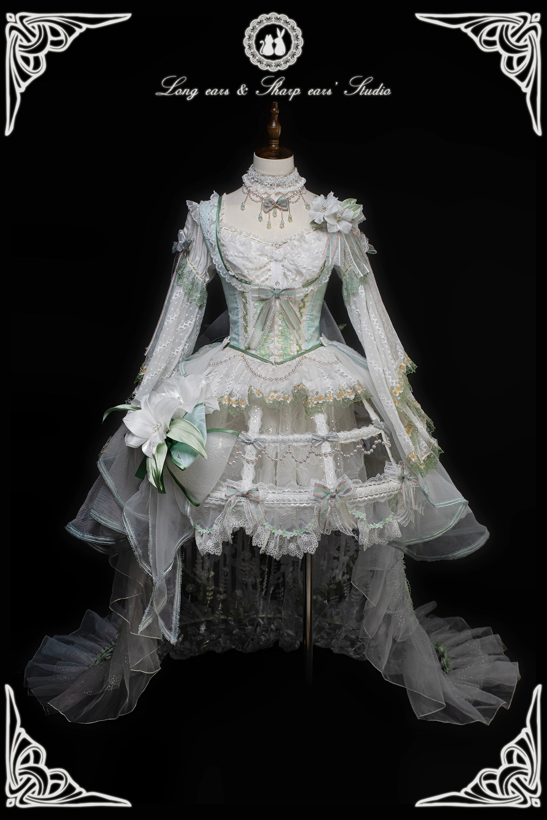Long and Pointed Ears - Lily Overture - Wedding Lolita Dress Set Bridal Dress size 1 full set