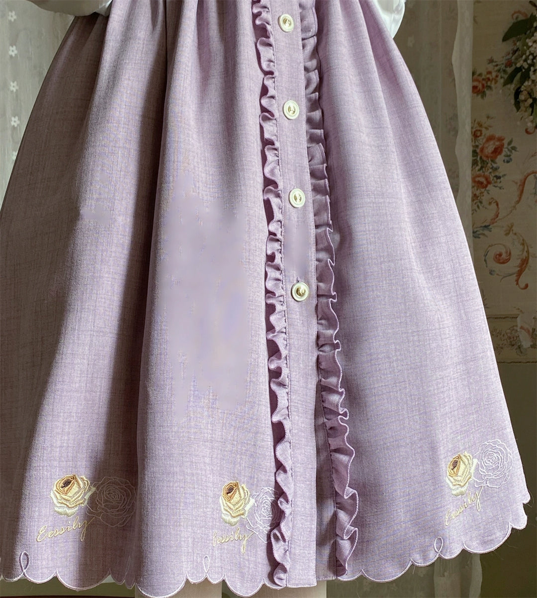 EESSILY~Window Rose~Classic Lolita OP Front Buttoned Embroidery Lolita Dress