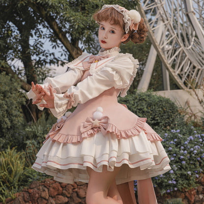 Your princess~Magic Girl~Sweet Lolita Long Sleeve OP Christmas S pink long-sleeved dress + petticoat + bow at the back 