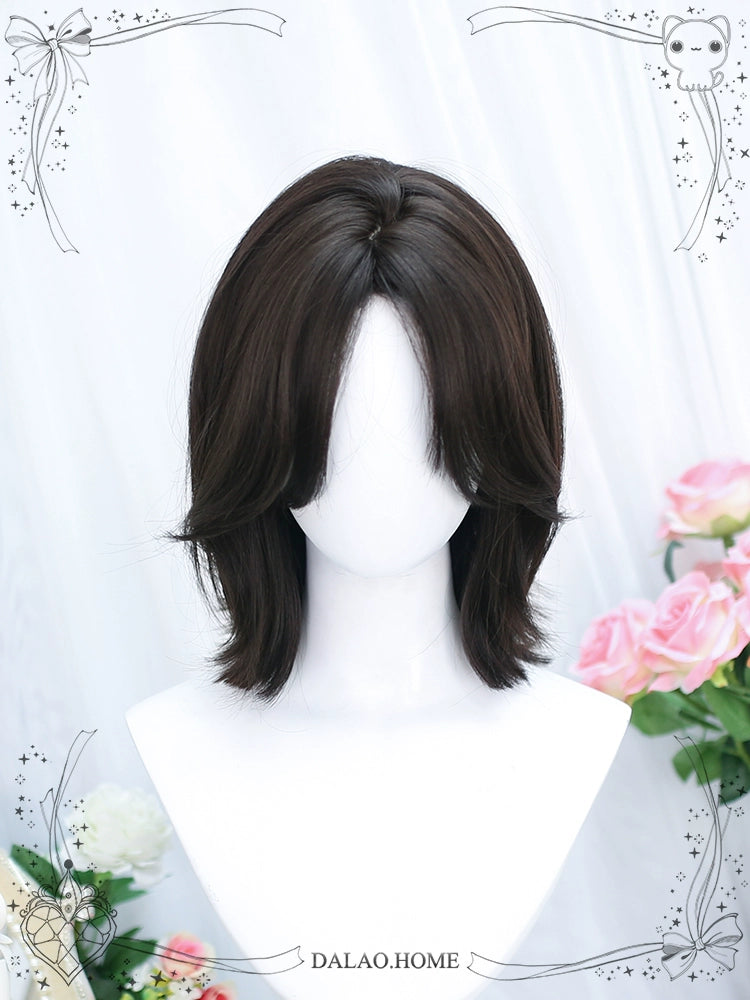 Dalao Home - Bitter Wine - Daily Lolita Short Wig Eight-character Bangs Short Black Tea black tea wig with a hairnet