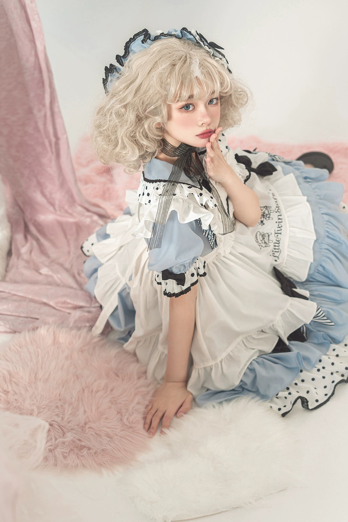 Vcastle~Sweet Lolita OP Dress Splicing Sleeve Apron Dot Print Dress 19776:303750
