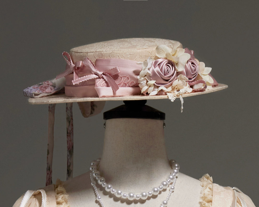 ZUOlanrichen~Romantic Rose~Classic Lolita Accessory Headdress Detachable Sleeves Apricot Pink Top Hat Only(free size) F