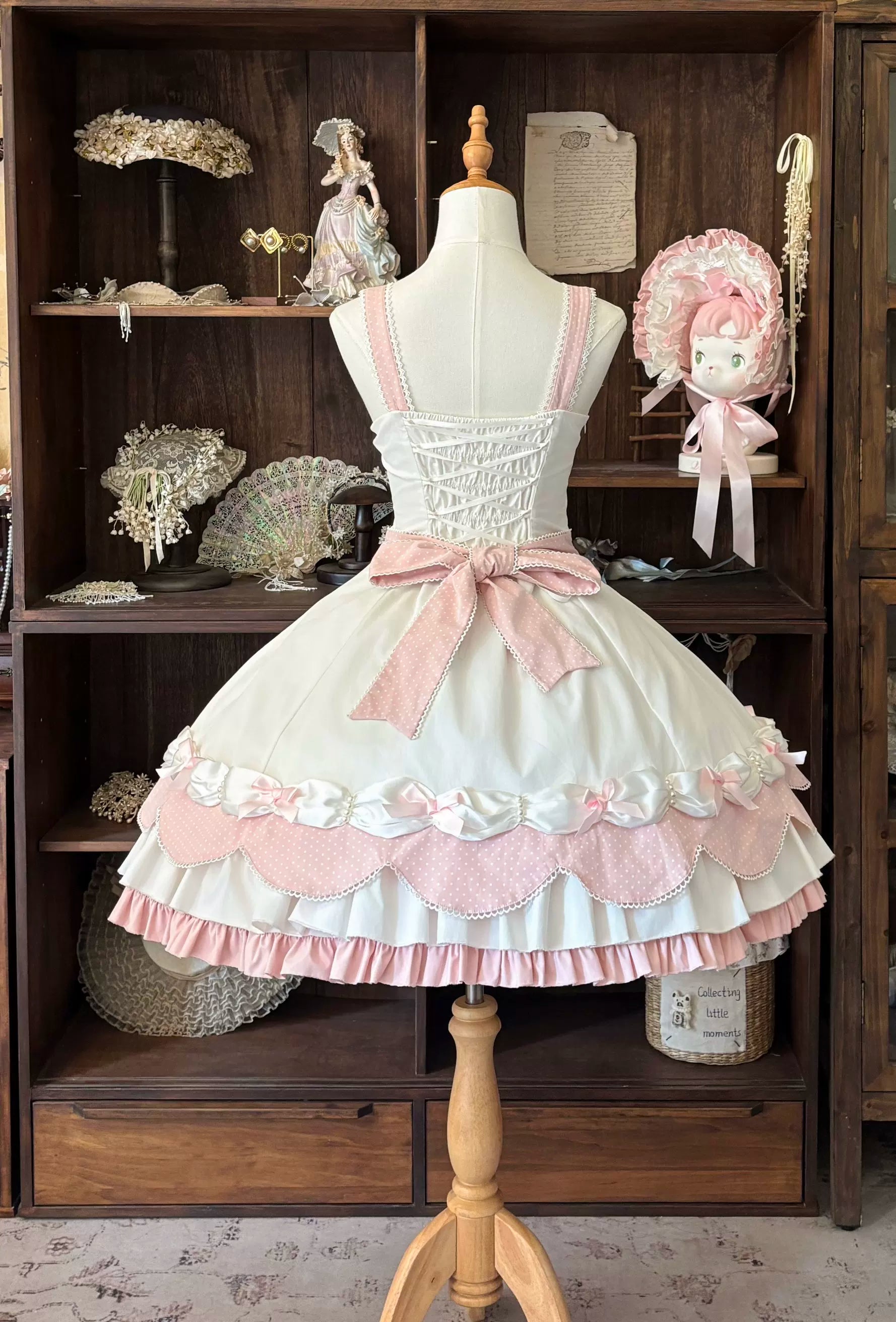Cream Rosette Cake - Old School Lolita JSK Dress, Rose & Pearl Accents 45769:861490
