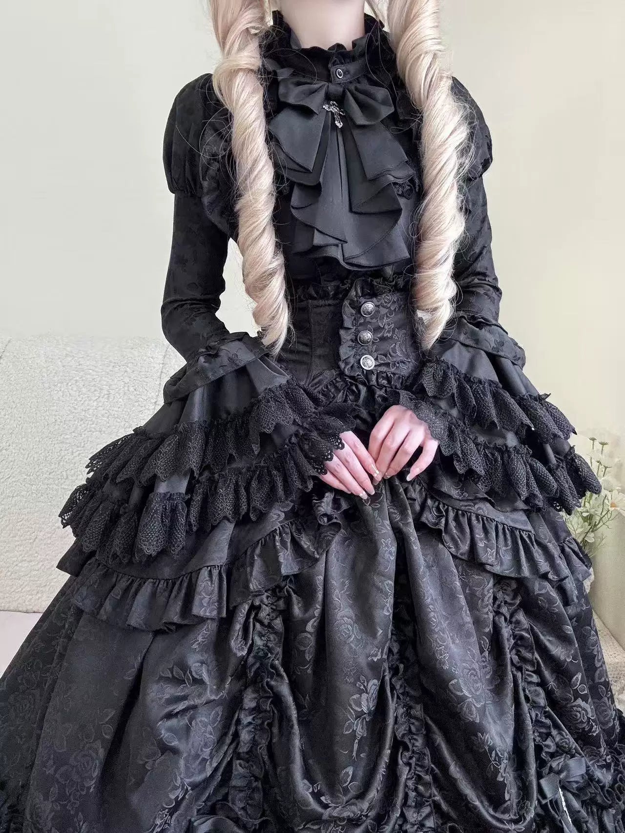 Cross Nocturne - Gothic Lolita Corset Dress Set, High-low Hem & Cross 45438:847311