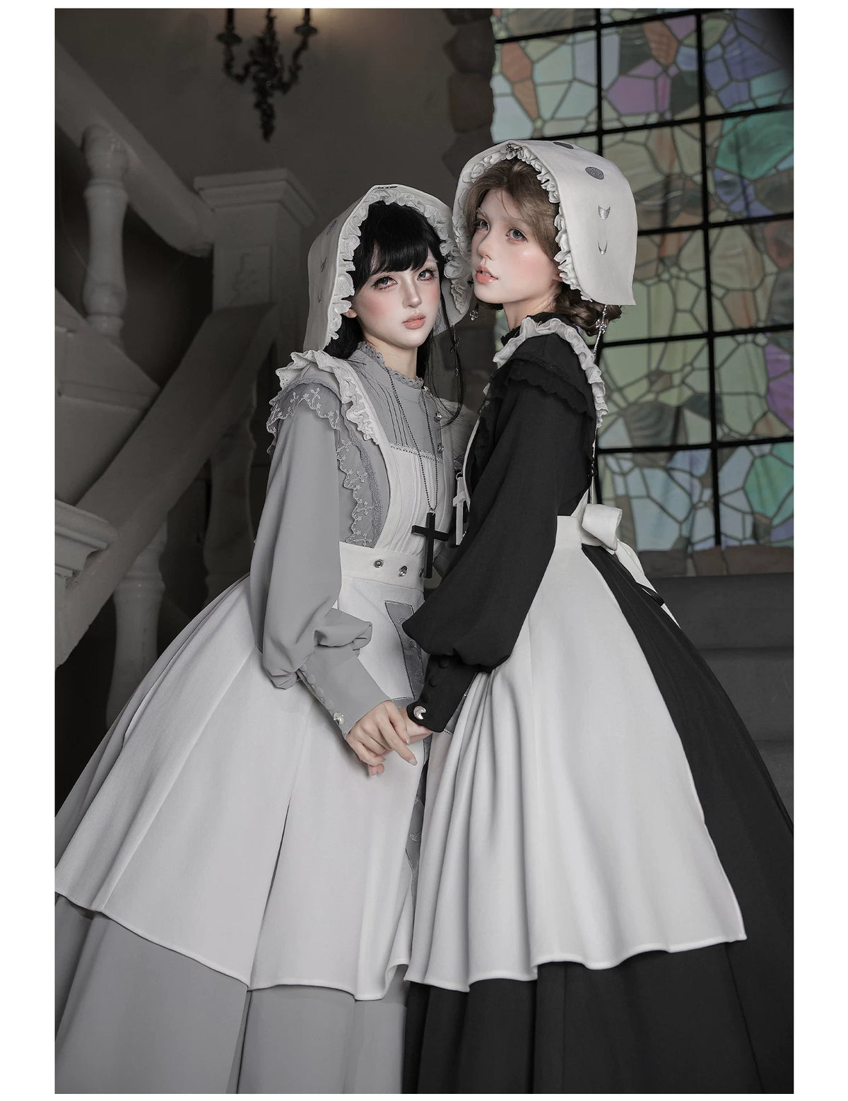 Moon Phase - Gothic Lolita OP Dress Set, Detachable Cross-Shaped Apron 46035:873395