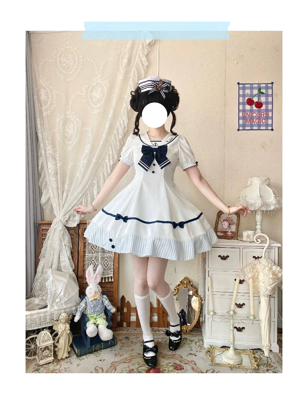 Little Sea Breeze - Summer Sailor Lolita OP Dress with Detachable Bow 45712:859215