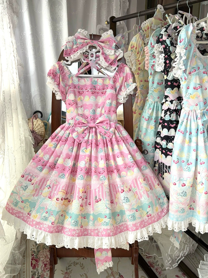 Lamp Flower Lolita~Summer Dream Ice Cream~Sweet Lolita OP Dress OP + 3 Appliques Only S Pink