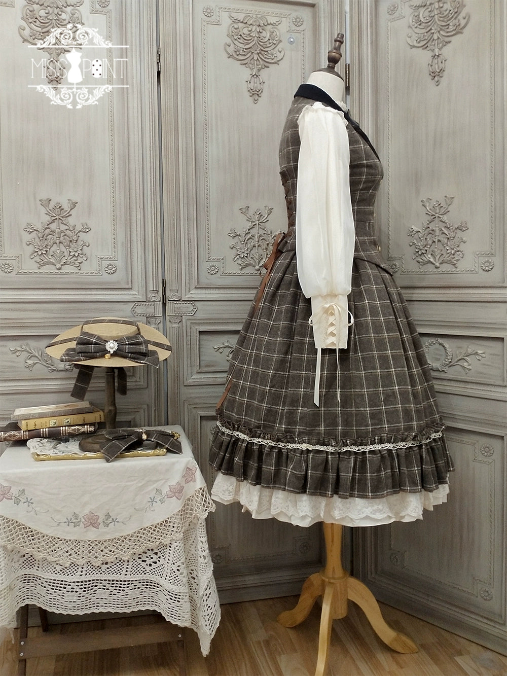 (BFM)Miss Point~Rose~Elegant Lolita Fishbone Grid Skirt Customized 32512:384896