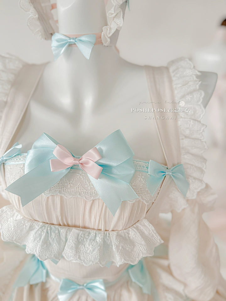 POSHEPOSE~Maid Bunny~Gorgeous Sweet Lolita OP Dress with Detachable Sleeves and Apron