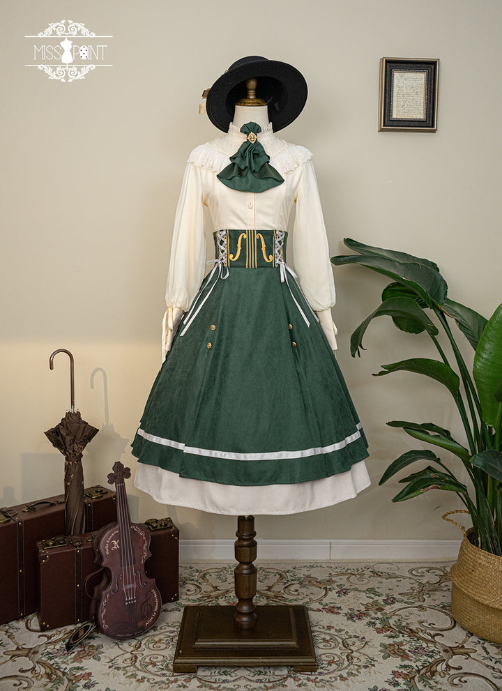 Miss Point~Golden Movement~Elegant Lolita Fishbone Skirt Customized XS green 