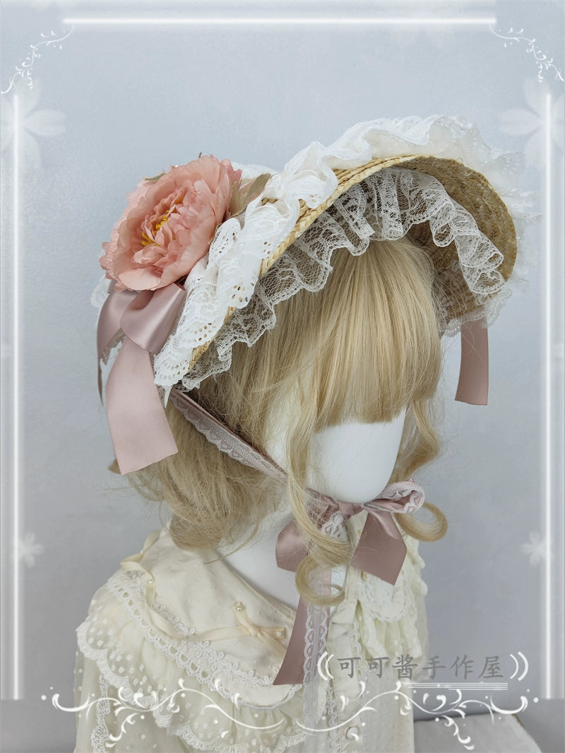 Cocoa Jam~Country Lolita Bonnet Lace Flower Flat Cap Multicolors Customized 36112:524684